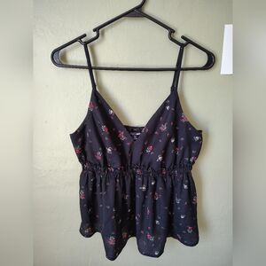 Fashion Nova Women's Medium Black Floral Rose Print Spaghetti Strap Peplum Tank